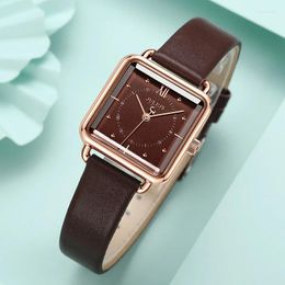 Wristwatches Lady Women's Watch Japan Quartz Hours Clock Fine Fashion Bracelet Real Leather Retro Square Girl Birthday Gift Julius Box