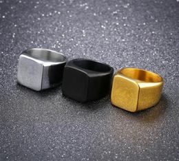 Classic 316L Stainless Steel Black Gold Silver Square Ring New Brand Men Width Polished Finger Rings Alloy Punk Jewellery Gift Size 6066235