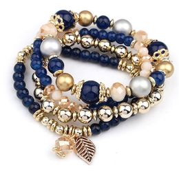 4pcs set Designer Fashion Multilayer strand Crystal Beads Leave Tassel Bracelets & Bangles Pulseras Mujer Jewellery for Women Gift310Y