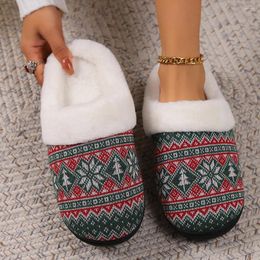 Slippers Christmas Thermal Plush Footwear Non-Slip Fluffy Cartoon Soft Winter Comfy House For Men Women