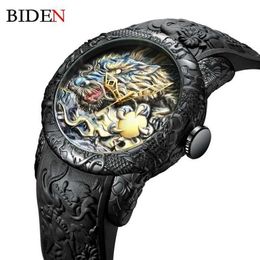 Fashion BIDEN Mens Watches Dragon Design Quartz Watch Silicone Strap Waterproof Sport Wristwatch Male Clock Relogio Masculino X0622404