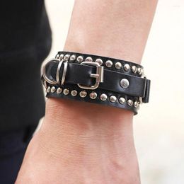 Charm Bracelets Fashion Casual Gothic Punk Style Rivet Buckle Belt PU Leather Bangles For Women. Wristband Wrap Bangle