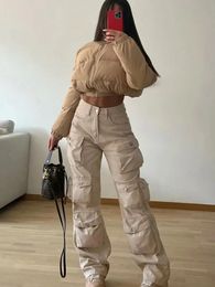 Women's Pants s TARUXY Multiple Pockets Cargo For Women Loose High Waist Fashion Sweatpants Baggy Streetwear Pant Woman Trousers 231213