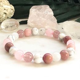 MG0881 New Design Women's Strawberry Crystal Bracelet Moonstone Howlite Rose Quzrz MIxed Stone Bracelet230A