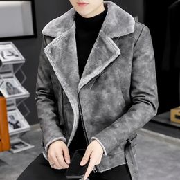 Men's Jackets Fashion Thick Leather Jacket Mens Winter Autumn Men Faux Fur Collar Windproof Warm Coat Male Brand Clothing 231214