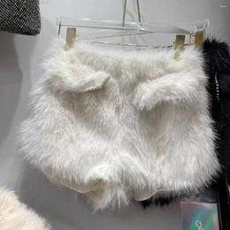 Women's Shorts Fur Autumn And Winter Women Female White Black Girl A-line Wide-leg High Waist Straight Boots