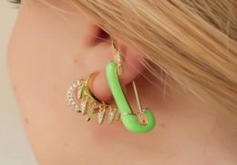 Pink Green Yellow Safety Pin Earring 2021 Neon Jewelry For Women Lady Gift Gold Filled Colorful Enamel Multi Piercing Stud2631827