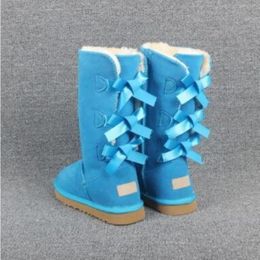 Women Snow Boots 100% Cowhide Leather Ankle Boots Warm Winter 2 Bows Boots Woman shoes large size Fluffy Booties With Fur