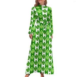 Casual Dresses St Patrick's Day Dress Paddys Green Lucky Shamrocks Fashion Boho Beach Long-Sleeve High Waist Long Maxi