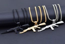 3 Color Steampunk Personalized AK47 Gun Big Pendant Necklaces Men Black Silver Gold Alloy Statement Necklace Hip Hop Jewelry1949697