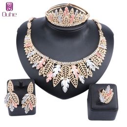 Luxury Nigerian Women Wedding Jewelry Sets Chunky Necklace Earrings Bangle Ring Bridal Dubai Gold Jewelry Set308u