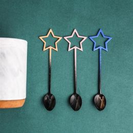 Spoons Stainless Steel Five-pointed Star Pentagram Coffee Stirring Spoon Teaspoon Tea Dessert Scoop Tableware Flatware294e