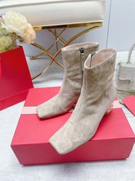 British leather square naked boots single boots female boots size 35-39 6.5cm