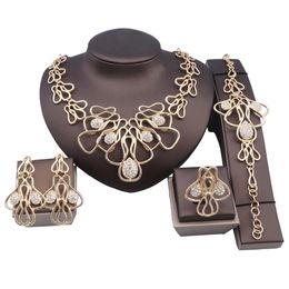 Women Italian Bridal Crystal Gold Colour Irregular Necklace Earrings Bangle Ring Party Constume Jewellery Set