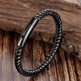 Mens Bracelets Genuine Leather Bracelets With Stainless Steel Cable C Clasps Bangles For Female Male257R