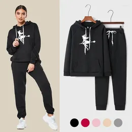 Women's Hoodies Flying Witch Printed Women 2 Piece Set Solid Colour Top Pant Tracksuits Hoodie Pullover Sweatpants 2023 Female Suit