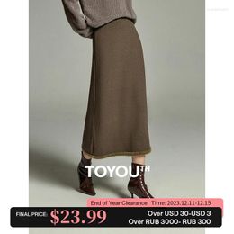 Skirts Toyouth Women Knitted Skirt 2023 Winter Elastic Waist A-shaped Slim Fit Hem Stitching Imitation Mink Edge Versatile Long