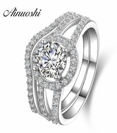 AINUOSHI Luxury 1 Carat Women Engagement Rings Set 925 Solid Sterling Silver Halo Bague High Quality Bridal Ring Set for Party Y209708594