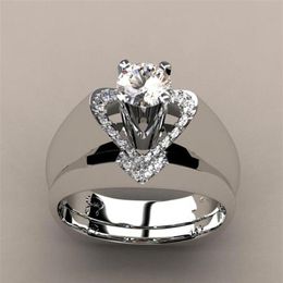 US Size 4-12 Top Sell Drop Luxury Jewellery 925 Sterling Silver Couple Rings Pave CZ Heart Women Wedding Bridal Ring For Lo291p