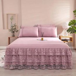 Bedspread Bed Linen Cotton Sheet and Pillowcase Home Bed Cover Lace Solid Colour Bedspread for Couple Double King Queen Size Mattress Cover 231214