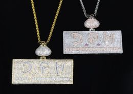 Iced Out Bling Letters with Money Bag Pendant Necklaces 2 Colors Full Paved Cubic Zircon Men039s Hip Hop initial COME FROM NOTH7908716