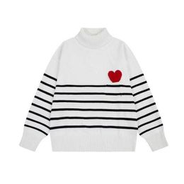 Amis Sweater Unisex Luxury Paris Designer Striped Round Neck Turtleneck Jumper France Fashion Men S A Letter Red Heart Printed Casual Cotton Hoodie Women Pull