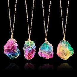 Rainbow Stone Natural Crystal Chakra Rock Chain Necklace Quartz Pendant Jewellery Send By Random190z