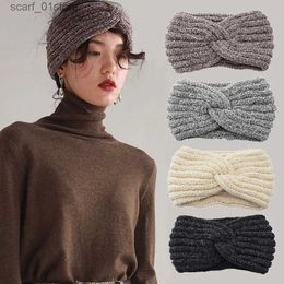 Headwear Hair Accessories 2020 Forehead cross winter knit warm women headbands solid Colour ladies tuan headwear sports hair ribbons hair accessoriesL231214