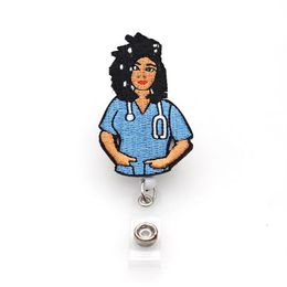 10pcs lot Medical Key Rings Felt Retractable Black Nurse Shape Badge Holder Reel For Gift217s