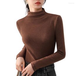 Women's T Shirts Women Cotton T-shirt Turtleneck Solid Colour Lady Tees Long Sleeve Clothing Female T-shirts For Winter And Autumn Cloth