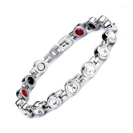 New Rhinestone Woman Magnetic Power Bracelet Health Energy Gold Fashion Jewellery Lady Stainless Steel Bracelets Bangles1259T