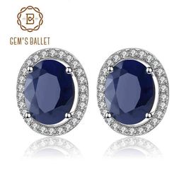GEM'S BALLET 7x9mm Natural Blue Sapphire 925 sterling silver Gemstone Stud Earrings Vintage Fine Jewelry Women Gift Fashion 22664