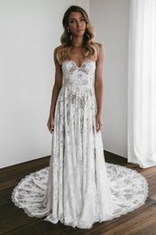 Strapless A-Line Wedding Gown For Bride Fashionable Sleeveless Lace Backless Covered Button Attractive Lace Made To Order