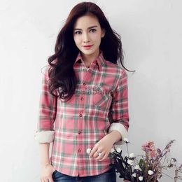 Women's Blouses Shirts S-4XL New Women Cotton Shirt Winter Fashion Casual All-match Plaid Blouse Long-sleeve Plus Velvet Thicken Warm Slim Tops Female YQ231214