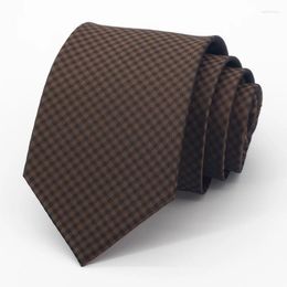 Bow Ties Fashion Brown Plaid 8CM Tie For Men Mariage Business Dress Office Necktie High Quality Cravate Wedding Gifts With Box