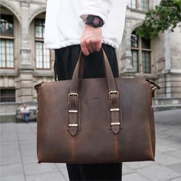 Briefcases Men's Business Handbag Leather Briefcase Single Shoulder Diagonal Cross Bag Laptop Bag. Trips And Office Work