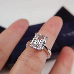 S925 silver punk band ring with 3 KAR size diamond in rectangle shape for women wedding Jewellery gift PS7056279c