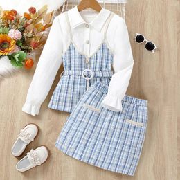 Clothing Sets Baby Fall For 2023 Spliced Two-Piece Plaid Skirt Suit Kids Girls Toddler Girl Clothes 8-12 Y