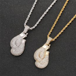 New Arrived Micro inlaid Zircon Boxing Gloves Pendant Necklace Mens 14k Gold Chains Hip Hop Jewelry8234156