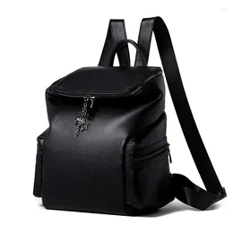 School Bags 2024 Fashion Solid Cow Skin Leather Women Backpack High Quality Female Student Bag Girl Brand Casual Cowhide Travel