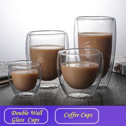 Drinkware Wine Glasses Clear Double Wall Glass Coffee Cups Insulated Layer Mugs for Bar Tea milk cup Juice Water Espresso LT717