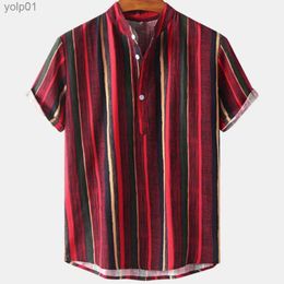 Women's Blouses Shirts Vintage Striped Shirts For Mens Clothing Summer Oversized Red Short Sle Tops Casual Men's T-Shirts Haiian Shirts TeesL231214