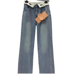 New design women's logo letter embrroidery high waist denim jeans loose long pants trousers SMLXL