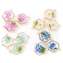 Charms 4Pcs Colorful Pressed Flat Round Hexagon Resin Acrylic Dried Flower Petal Pendant For Jewelry Making Necklace