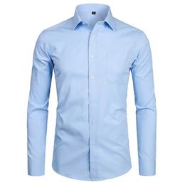 Men's Dress Shirts Sky Blue Slim Fit Long Sleeve Brand Shirt Men Cotton Top Quality Business Formal with Pocket 231213