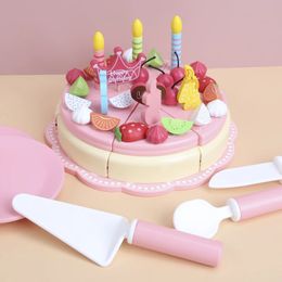 Kitchens Play Food Children's wooden simulation magnetic cake strawberry double birthday baby pretend play kitchen food educational toys girls 231213