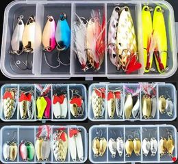 10Pcs Fishing Metal Spoon Lure Kit Set Gold Silver Baits Multiple Sequins Spinner Lures with Box Treble Hooks YU081 2201102653426