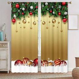 Curtain Christmas Snowflake Snowman Tree Print Curtains Pole Pockets Bedroom Office Kitchen Living Room Den Home Decoration 2pcs 231213