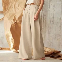 Women's Pants 2023 Summer Women High Tight Waist Straight Wide Leg Trousers Long Pockets Loose Elegant Beach Capris