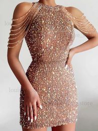 Urban Sexy Dresses Summer New In Fashion Women's Dress Sequined Luxury Party Short Dresses Chic and Elegant Sexy Crystal Tassel Evening Dress T231214